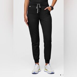 Figs Zamora High Waisted Black Jogger Scrub Pants with Gray Drawstring